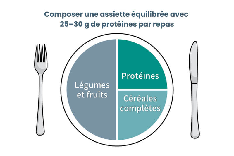 Composez une assiette équilibrée et visez 25 à 30 g par repas